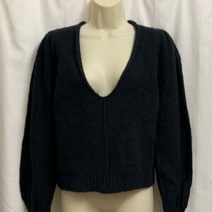 Free People Black Deep V-Neck Sweater